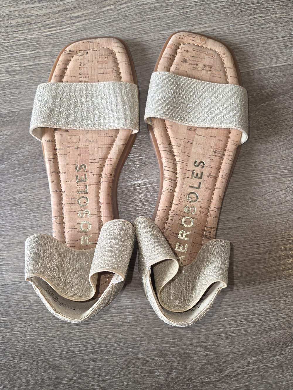 AEROSOLES Metallic Gold Open-Toe Cork Slide Sandals
